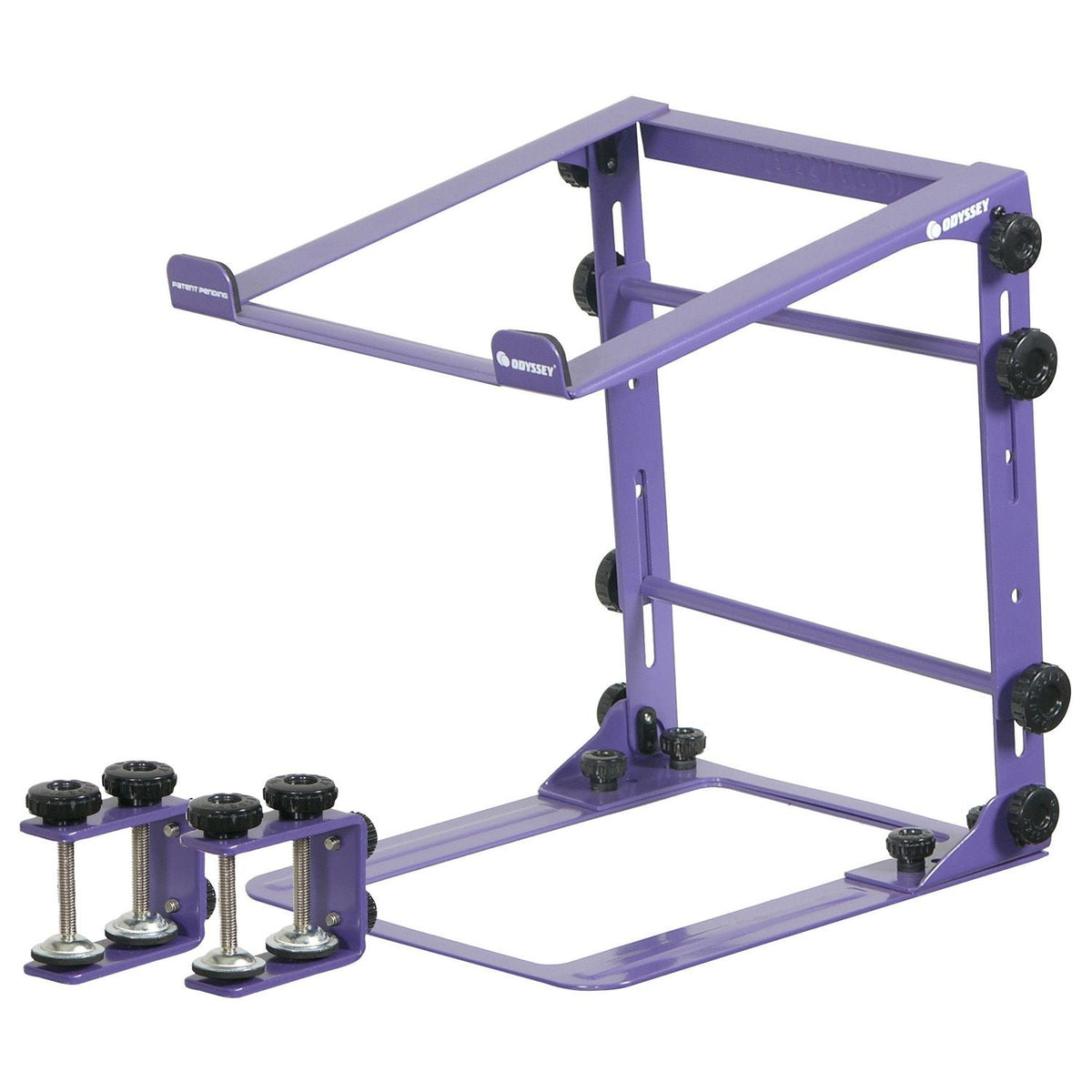Odyssey LSTANDMPUR - Designer DJ Series Purple L-Stand Mobile Folding Laptop/gear Stand with Table/case Clamps